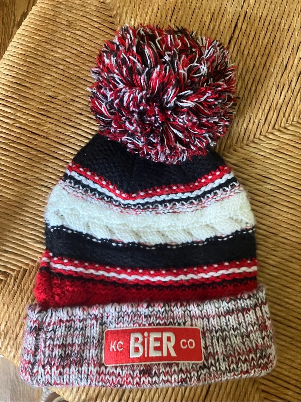 KC Bier giant Pom knit hat - OS adult cozy! Local Microbrewery unisex